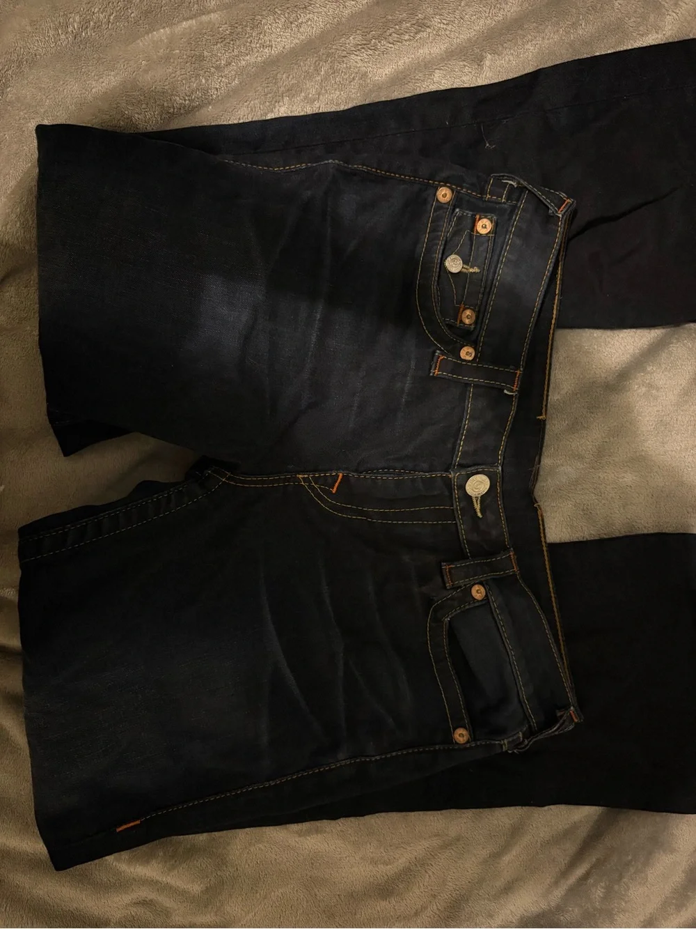 True Religion Men's Dark Indigo Straight Jeans with Contrast Stitching
